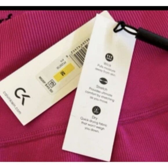 Calvin Klein Performance L Pink Ribbed Seamless Stretch High-Waisted Bike Shorts - Picture 6 of 6